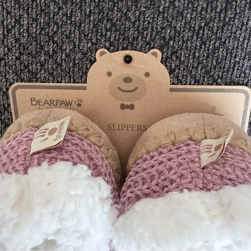 BearPaw girls purple and White Slippers size 9 -NWT